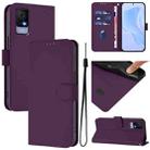 For TCL 405 / 406 / 408 Skin Feel Solid Color Leather Phone Case with Lanyard(Violet) - 1