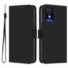 For TCL 501 Skin Feel Solid Color Leather Phone Case with Lanyard(Black) - 2