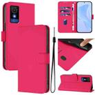 For TCL 501 Skin Feel Solid Color Leather Phone Case with Lanyard(Rose Red) - 1