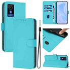 For TCL 501 Skin Feel Solid Color Leather Phone Case with Lanyard(Lake Blue) - 1