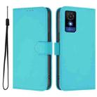 For TCL 501 Skin Feel Solid Color Leather Phone Case with Lanyard(Lake Blue) - 2