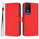 For TCL 505 Skin Feel Solid Color Leather Phone Case with Lanyard(Red) - 2