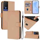 For TCL 505 Skin Feel Solid Color Leather Phone Case with Lanyard(Nude) - 1