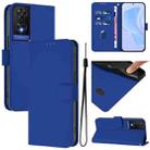 For TCL 505 Skin Feel Solid Color Leather Phone Case with Lanyard(Dark Blue) - 1