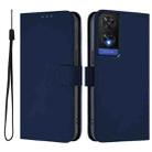 For TCL 505 Skin Feel Solid Color Leather Phone Case with Lanyard(Navy Blue) - 2