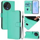 For TCL 605 / 60 SE Skin Feel Solid Color Leather Phone Case with Lanyard(Green) - 1