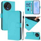 For TCL 605 / 60 SE Skin Feel Solid Color Leather Phone Case with Lanyard(Lake Blue) - 1