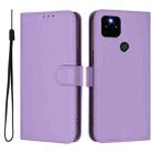 For Google Pixel 5a Skin Feel Solid Color Leather Phone Case with Lanyard(Lavender Purple) - 2