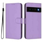 For Google Pixel 6 Pro Skin Feel Solid Color Leather Phone Case with Lanyard(Lavender Purple) - 2