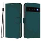 For Google Pixel 6 Pro Skin Feel Solid Color Leather Phone Case with Lanyard(Dark Green) - 2