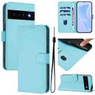 For Google Pixel 6 Pro Skin Feel Solid Color Leather Phone Case with Lanyard(Sky Blue) - 1
