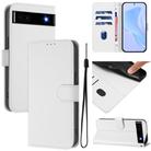 For Google Pixel 6a Skin Feel Solid Color Leather Phone Case with Lanyard(White) - 1
