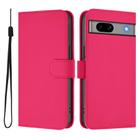 For Google Pixel 7a Skin Feel Solid Color Leather Phone Case with Lanyard(Rose Red) - 2