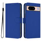 For Google Pixel 8a Skin Feel Solid Color Leather Phone Case with Lanyard(Dark Blue) - 2