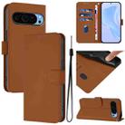 For Google Pixel 9 Pro XL Skin Feel Solid Color Leather Phone Case with Lanyard(Brown) - 1