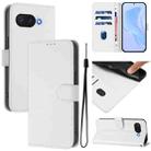 For Google Pixel 9a Skin Feel Solid Color Leather Phone Case with Lanyard(White) - 1