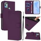 For Infinix Hot 10 Play Skin Feel Solid Color Leather Phone Case with Lanyard(Violet) - 1
