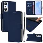 For Infinix Hot 20 4G Skin Feel Solid Color Leather Phone Case with Lanyard(Navy Blue) - 1