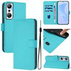For Infinix Hot 20 4G Skin Feel Solid Color Leather Phone Case with Lanyard(Lake Blue) - 1