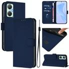 For Infinix Hot 20 5G Skin Feel Solid Color Leather Phone Case with Lanyard(Navy Blue) - 1
