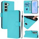 For Infinix Hot 50 4G Skin Feel Solid Color Leather Phone Case with Lanyard(Lake Blue) - 1