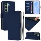 For Infinix Hot 50 5G Skin Feel Solid Color Leather Phone Case with Lanyard(Navy Blue) - 1
