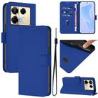 For Infinix Note 40 Pro 4G Skin Feel Solid Color Leather Phone Case with Lanyard(Dark Blue) - 1