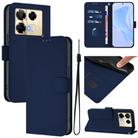 For Infinix Note 40 Pro 4G Skin Feel Solid Color Leather Phone Case with Lanyard(Navy Blue) - 1