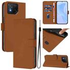 For Asus ROG Phone 8 / 8 Pro Skin Feel Solid Color Leather Phone Case with Lanyard(Brown) - 1