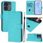 For BLU View 5 Skin Feel Solid Color Leather Phone Case with Lanyard(Lake Blue) - 1