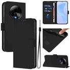 For BLU Bold K50 Skin Feel Solid Color Leather Phone Case with Lanyard(Black) - 1