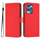 For Oukitel C32 Skin Feel Solid Color Leather Phone Case with Lanyard(Red) - 2