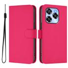 For Oukitel C50 Skin Feel Solid Color Leather Phone Case with Lanyard(Rose Red) - 2