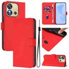 For Oukitel C57s Skin Feel Solid Color Leather Phone Case with Lanyard(Red) - 1