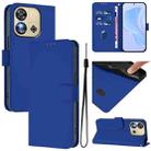 For Oukitel C57s Skin Feel Solid Color Leather Phone Case with Lanyard(Dark Blue) - 1