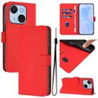 For itel A50C Skin Feel Solid Color Leather Phone Case with Lanyard(Red) - 1