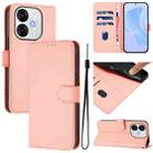 For itel A80 4G Skin Feel Solid Color Leather Phone Case with Lanyard(Pink) - 1