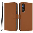 For Sony Xperia 1 V 2023 Skin Feel Solid Color Leather Phone Case with Lanyard(Brown) - 2