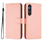 For Sony Xperia 1 V 2023 Skin Feel Solid Color Leather Phone Case with Lanyard(Pink) - 2