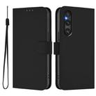 For Sony Xperia 1 V 2023 Skin Feel Solid Color Leather Phone Case with Lanyard(Black) - 2