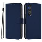For Sony Xperia 1 V 2023 Skin Feel Solid Color Leather Phone Case with Lanyard(Navy Blue) - 2
