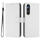 For Sony Xperia 1 V 2023 Skin Feel Solid Color Leather Phone Case with Lanyard(White) - 2