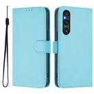 For Sony Xperia 1 V 2023 Skin Feel Solid Color Leather Phone Case with Lanyard(Sky Blue) - 2