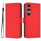 For Sony Xperia 1 VI 2024 Skin Feel Solid Color Leather Phone Case with Lanyard(Red) - 2