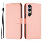 For Sony Xperia 1 VI 2024 Skin Feel Solid Color Leather Phone Case with Lanyard(Pink) - 2