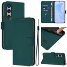 For Sony Xperia 1 VI 2024 Skin Feel Solid Color Leather Phone Case with Lanyard(Dark Green) - 1