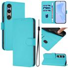 For Sony Xperia 1 VI 2024 Skin Feel Solid Color Leather Phone Case with Lanyard(Lake Blue) - 1