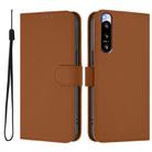 For Sony Xperia 5 IV Skin Feel Solid Color Leather Phone Case with Lanyard(Brown) - 2