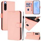 For Sony Xperia 5 IV Skin Feel Solid Color Leather Phone Case with Lanyard(Pink) - 1