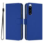 For Sony Xperia 5 IV Skin Feel Solid Color Leather Phone Case with Lanyard(Dark Blue) - 2